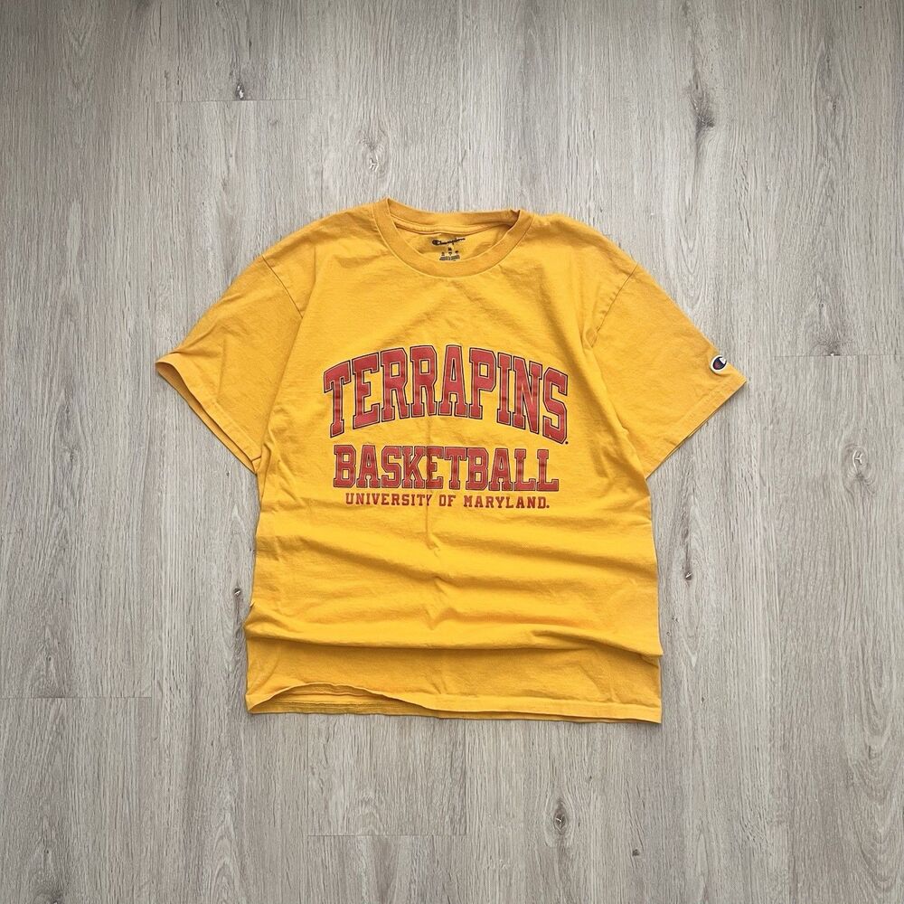 Champion Maryland Terrapins Basketball T-Shirt Mens M Yellow Red NCAA